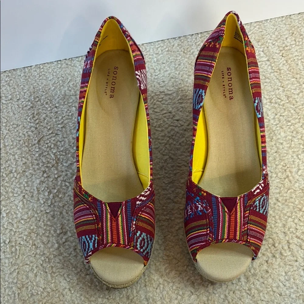 Sonoma Multicolor Espadrille Indigenous Patterned Wedge Shoes - Fabric Upper